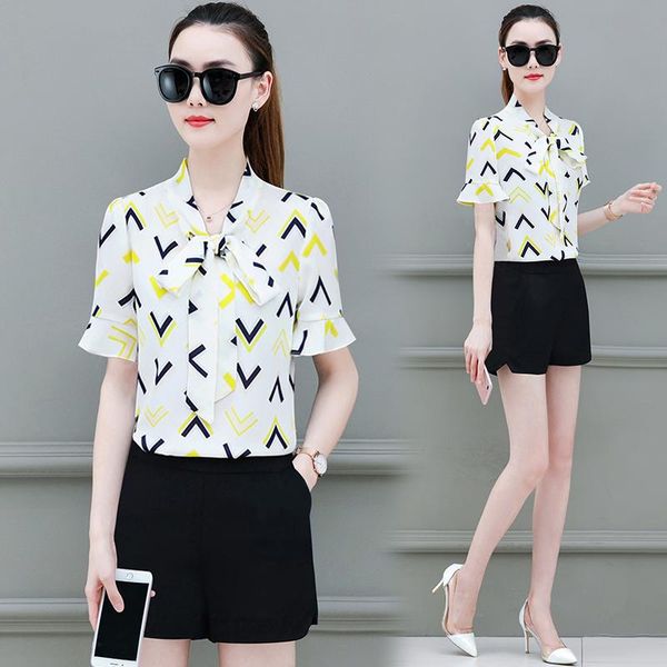 

women's tracksuits korean fashion suits summer wear floral chiffon blouse & short pants two-piece clothing set shorts suit women leisur, Gray