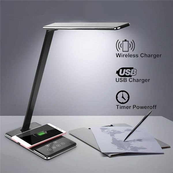 

foldable smart led table lamp qi wireless charging desk lamp touch dimmable reading light eye protect light usb night