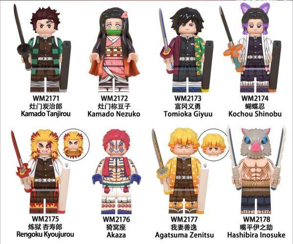 

8pcs/set 4.5cm children's assembling blocks toy demon slayer blade series tanjirou nidou inosuke mini wm6116 building
