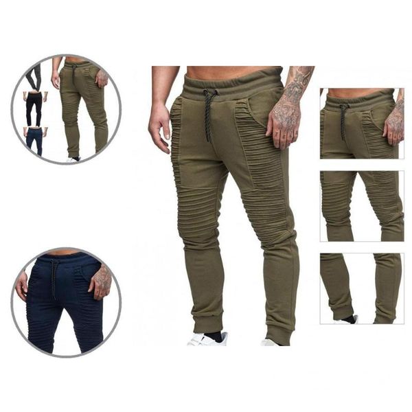 

men's pants men warm pencil trousers side pockets stretchy simple striped pleated mid waist male sweatpants, Black