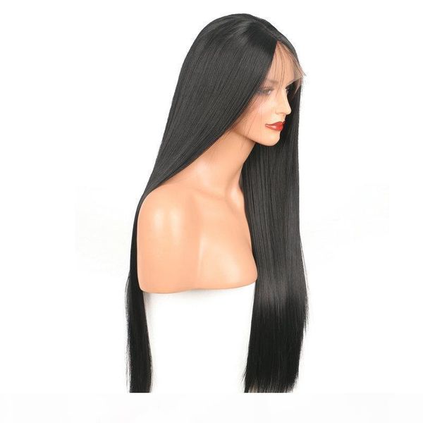 

no bad smell wig wholesale in europe and america chemical fiber front lace headgear boutique chemical fiber wig middle point doll h, Black