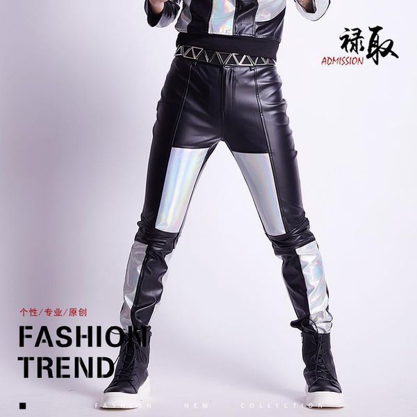 

men's pants 27-44 2022 men's clothing fashion male singer dj costume trousers personality plus size leather costumes, Black