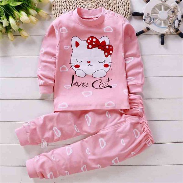 Crianças manga comprida algodão mistura pijama terno para meninas meninos meninos animais dos desenhos animados sleepwear vestuário conjunto crianças roupas bonitos 210915