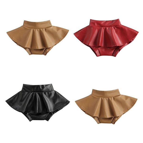 

shorts 0-4y fashion kids baby girl solid color high waist pu leather skirted bloomers pantskirt bottom girls clothes, Black