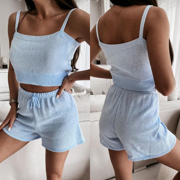 

yoga outfit summer women's pure color sports knitting casual suit two piece set