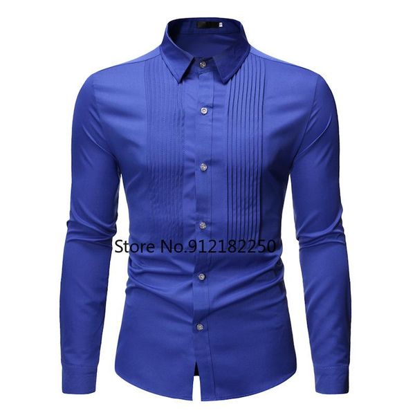 

men's casual shirts royal blue wedding tuxedo shirt men 2021 brand fashion slim fit long sleeve mens dress business chemise homme, White;black
