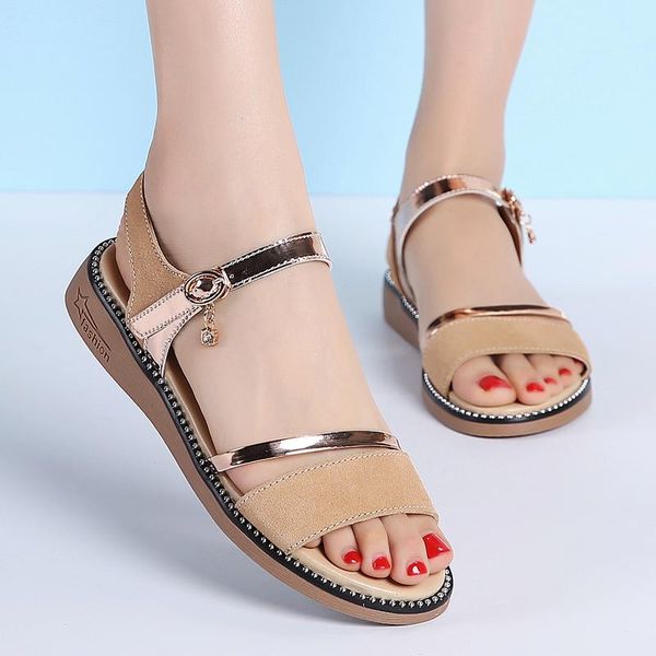 

sandals 2021 summer retro women's solid sewing women casual flat shoes comfort ladies buckle open toe hook loop female, Black