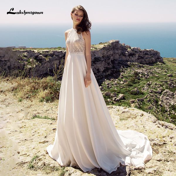 

new vestido de novia boho hippie chic a line 2021 lace sleeveless vintage bridal gowns simple chiffon wedding gown ufcl, White