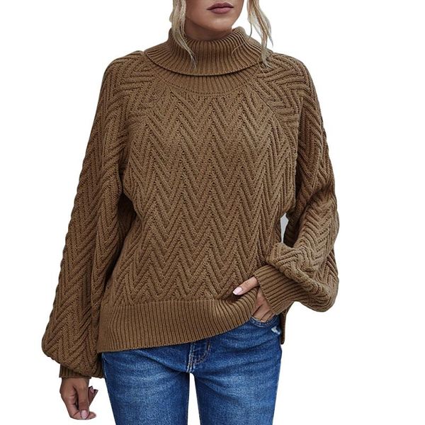 

women's sweaters turtleneck pullover knit sweater solid color pullovers lantern sleeve sueter mujer invierno 2021 #g3, White;black