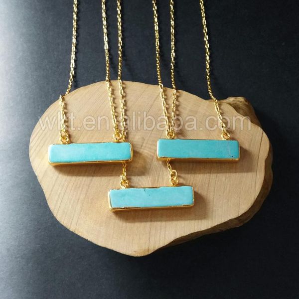 

pendant necklaces wt-n737 fashion jewelry charm howlite stone necklace gold color rectangle shape gem for girl, Silver