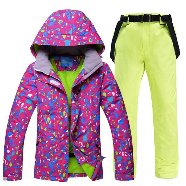 Giacche da sci Tuta da sci Abbigliamento da neve invernale da donna Set giacca e pantaloni impermeabili spessi Tute da snowboard da -30 gradi