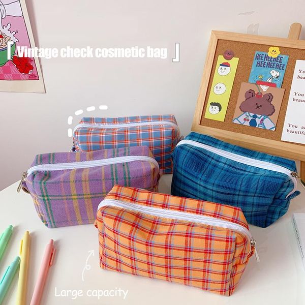 

storage bags 1pc women cosmetic bag travel wash toiletry organizer color grid makeup multifunction zipper pencil case