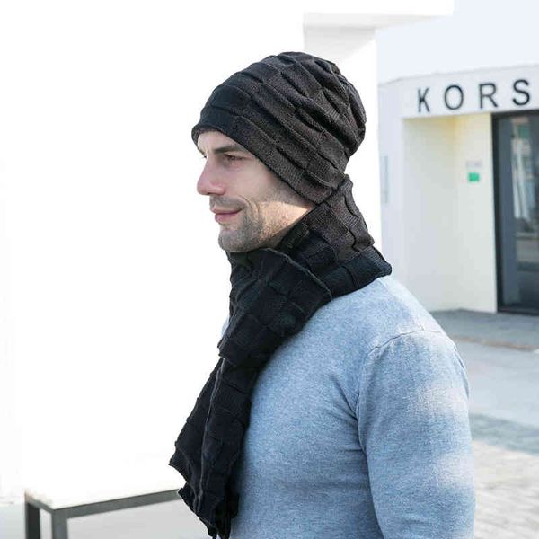 Herbst Winter Mode Mann Hut Schal Handschuh Drei-stück Zwei-stück Einfarbig Warme Stricken Woolen Beanie Cap set