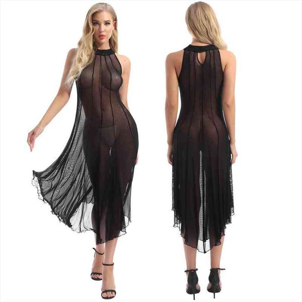

gothic transparent see through womens dress mesh punk mock neck sleeveless for cocktail rock concert, Black;gray