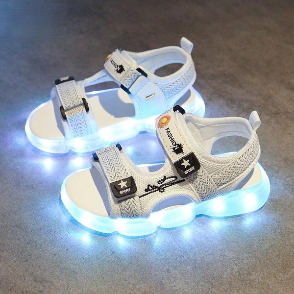 

sandals size 25-35 children's casual for boys soft led shoes with lights usb charged luminous kids girls glowing, Black;red