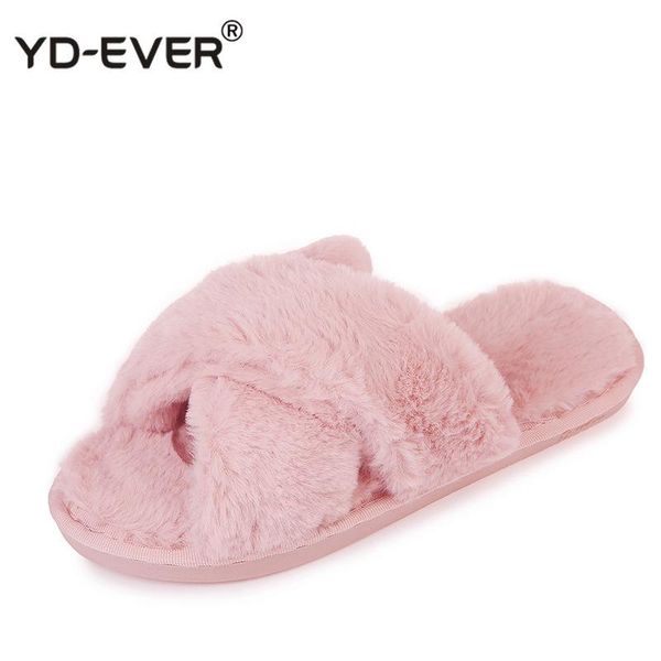 

slippers winter women house faux fur fashion warm shoes woman slip on flats female slides black pink cozy home furry