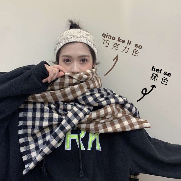 

korean east gate classic plaid autumn winter vintage versatile scarf shawl, Blue;black