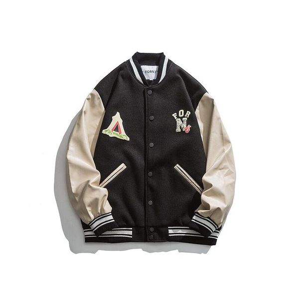 

men's jackets 2021 autumn hip hop varsity jacket youth clothing vintage patchwork loose harajuku coats unisex, Black;brown