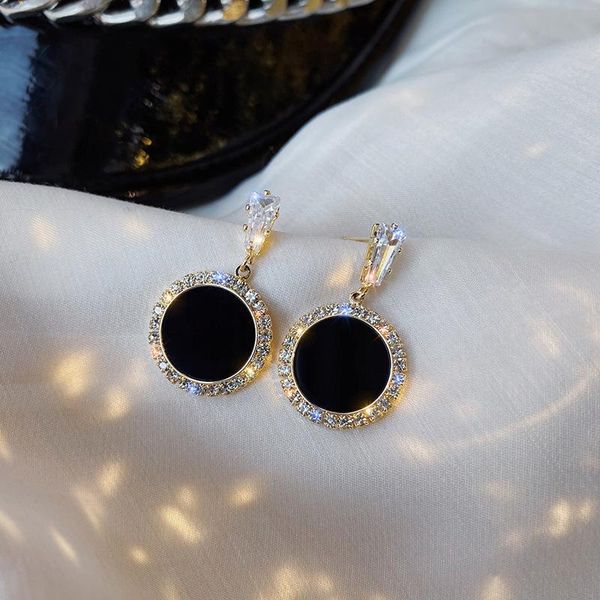 

dangle & chandelier round rhinestone geometric earrings wave korean personality joker simple fashion, Silver