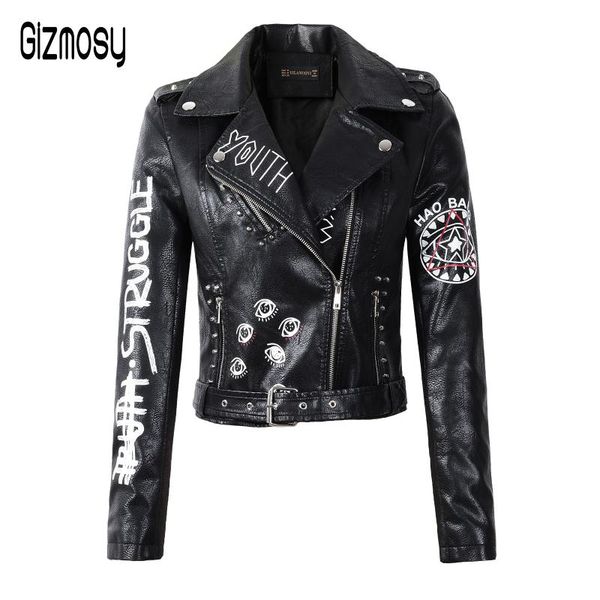

women's leather & faux autumn women short soft jackets female black pu jacket zipper epaulet motorcycle streetwear ca6723