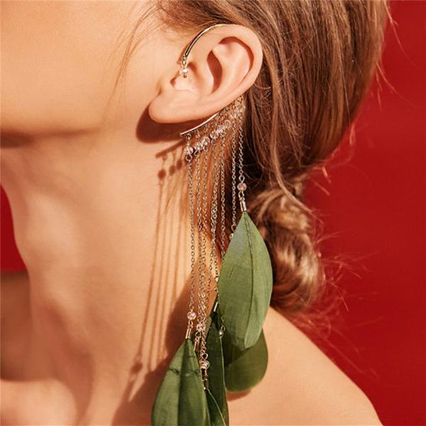

dangle & chandelier fashion feather tassel cuff clip earrings ear without piercing crawlers for woman wedding engagement jewelry gifts acces, Silver