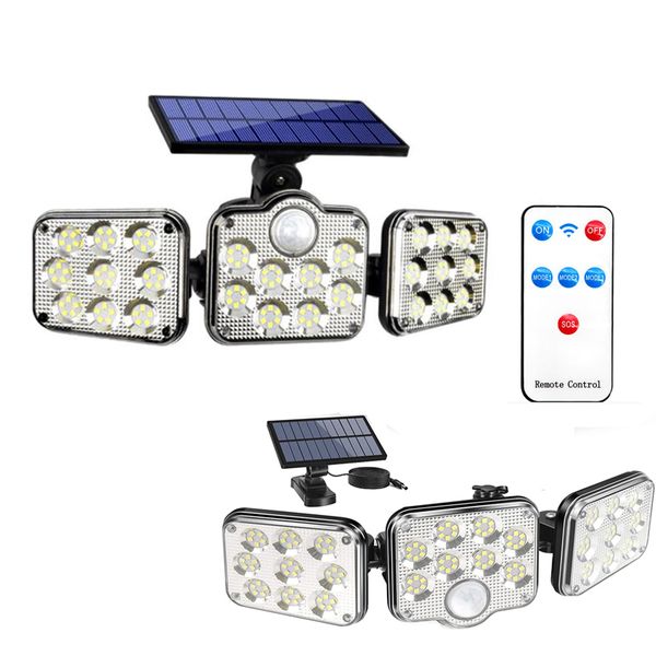 

solar lights outdoor 3 motion sensor heads adjustable flood lamp 138 led 270Â° wide angle security spotlight with remote control