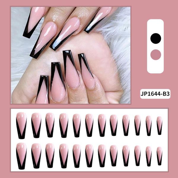 

false nails 24pcs black pink printed nail patch square head glue type removable long paragraph fashion manicure, Red;gold
