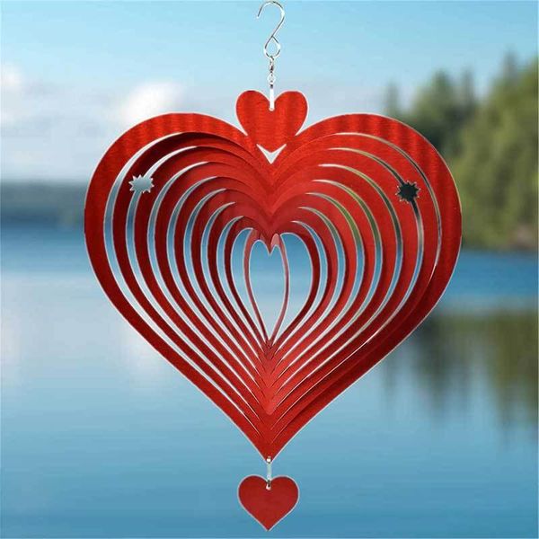

decorative objects & figurines stainless steel stereo rotary wind chime chimes hanging ornaments red heart parting metal garden #t2g