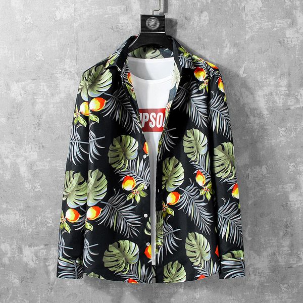 

beach hawaiian casual floral for man 2021 autumn spring men's shirt long sleeves size -5xl 6xl 7xl 7ybf, White;black