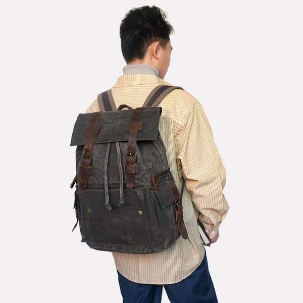 

backpack fashion men oil wax canvas rucksack large capital travel school lapbags mochila
