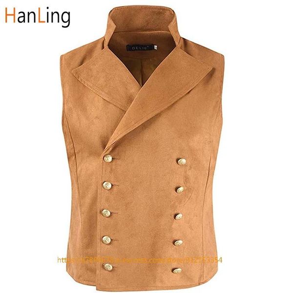

men's vests suede vest lapel double-breasted steampunk style waistcoat, Black;white