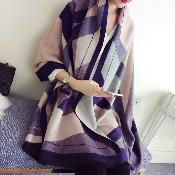 

autumn and winter double-sided dual-purpose women's warm imitation cashmere scarf shawl versatile thickened, Blue;gray