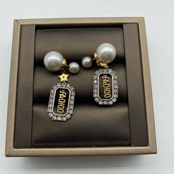 

drop earring with diamond and pearl for women wedding jewelry gift with box ps4238, Golden