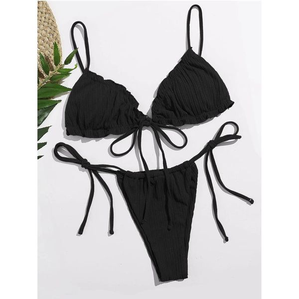 Micro biquínis brasileiros de banho feminina 2023 Mujer Sexy String Swimsuit feminina plissada de biquíni tie knot feminino mini maiô de banho8