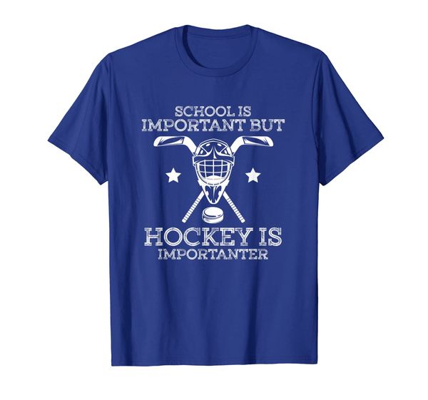

school is important but hockey is importanter hockey shirt, White;black