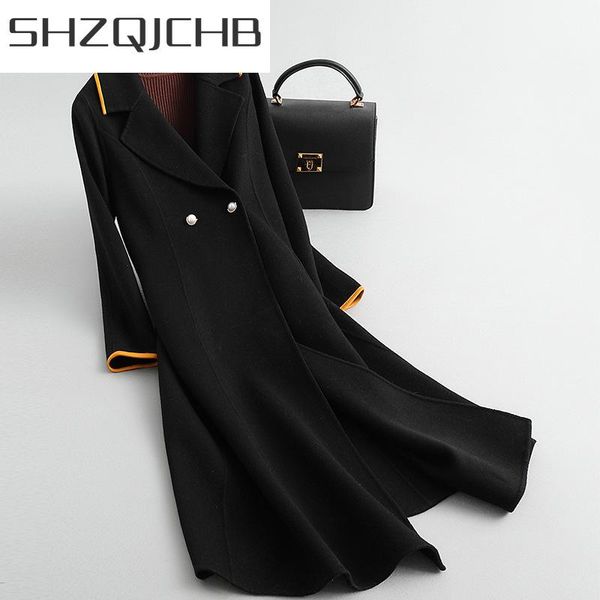 

women's wool & blends shzq spring autumn coat female long elegant ladies woolen jacket women korean black blend manteau femme hiver 202