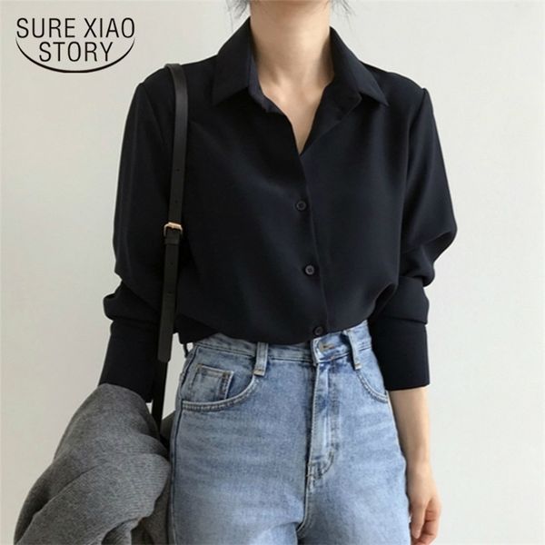 

new women's shirt classic chiffon blouse female plus size loose long sleeve shirts lady simple style clothes blusas 6830 50 210225, White