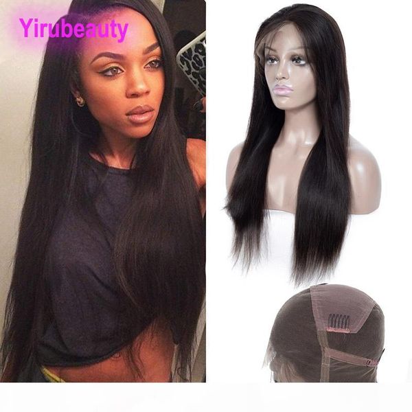 

indian full lace wigs pre plucked straight human hair natural color silky straight virgin hair full lace wigs 8-34 inch, Black;brown