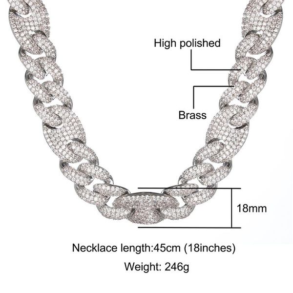 Ketten Hip Hop 18mm Bling CZ Zirkonia Kaffeebohne Iced Out Luxus Cuban Link Kette Halskette Für Männer Frauen Rapper Schmuck