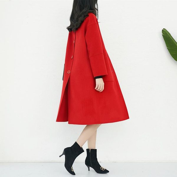 

women's wool & blends double-sided cashmere woolen coat mid-length 100 pure, Black