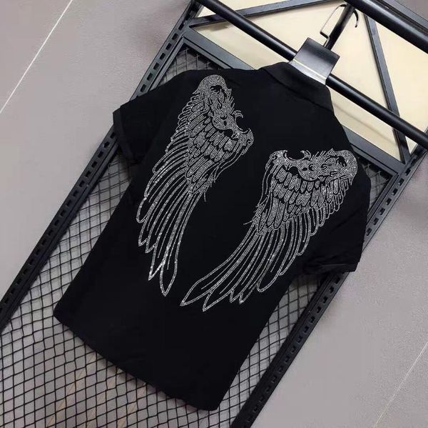 

men's polos male slim wing rhinestone luxurious comfortable funny quick-drying summer short sleeve breathable lapel domineering, White;black