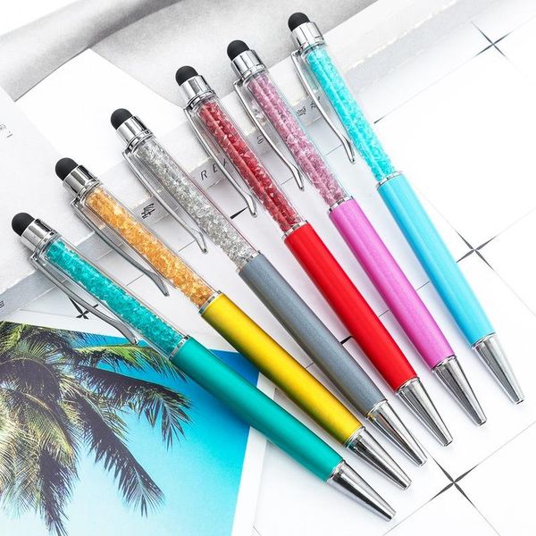 

ballpoint pens 1pcs diamond crystal metal pen creative 2 in 1 stylus touch writing ballpen stationery office school supplies, Blue;orange