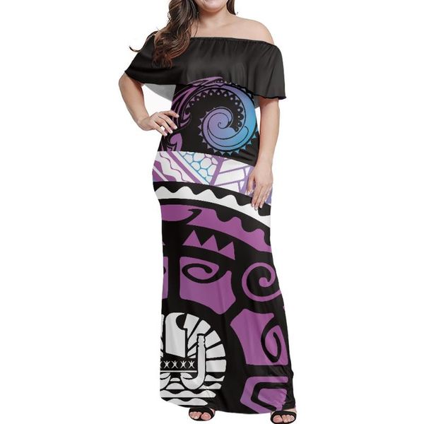 

casual dresses women's bodycon dress polynesian traditional tribal totem print summer short sleeve off the shoulder ruffled maxi, Black;gray