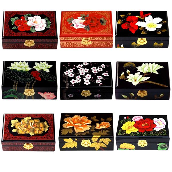 PingYao Shanxi Cina scatole di lacca leggera con spinta a mano Custodia per gioielli in lacca cinese Custodia tradizionale per matrimoni artigianali in legno