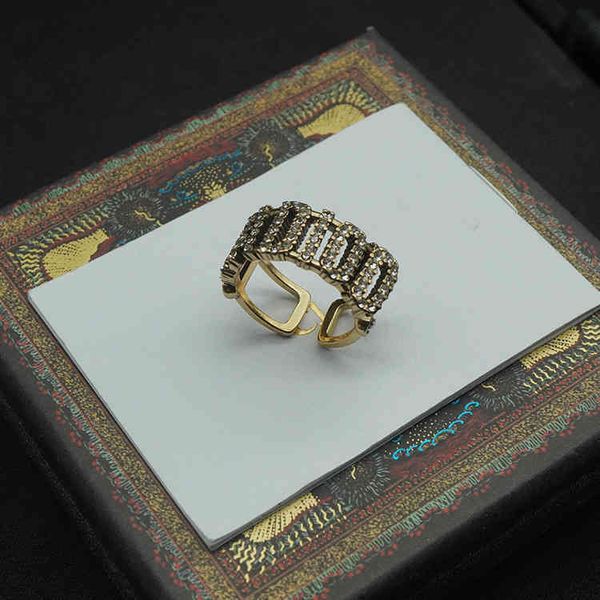 

factory specials aa ja full diamond letters fashion trend hollow out female ring brass net red same style, Silver