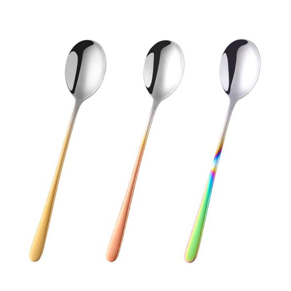 

spoons 3pcs stainless steel soup long handle scoop serving spoon tableware for home restaurant (golden+rose gold+colorful)