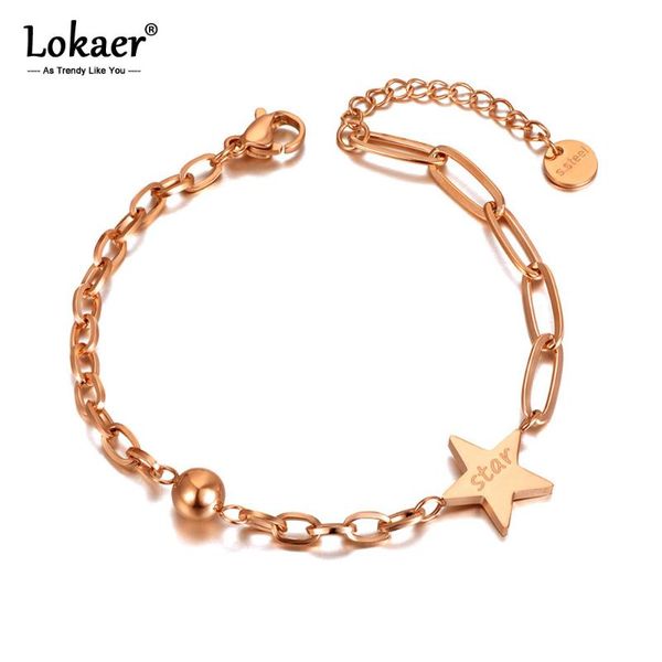 

link, chain lokaer fashion titanium stainless steel star & ball charm bracelets for women girls bohemia link party bracelet b20213, Black