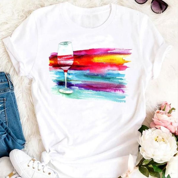 

summer wine watercolor clothing 90s womens t shirts cute clothes tshirts cartoon fashion graphic lady print female tee shirt, White