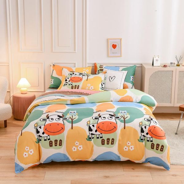 

bedding sets cute cartoon cow pattern washed cotton quilt cover pillow case bed sheet bedroom soft comfortable single set oceania