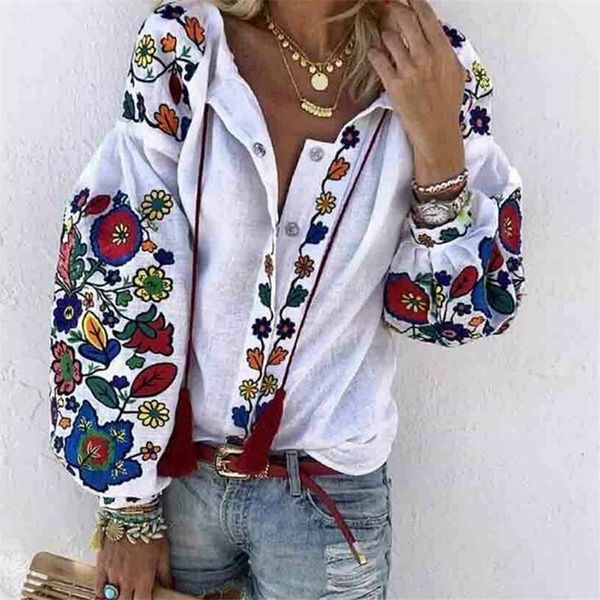 

fashion women v-neck flower printed t-shirt 2021 casual loose ladies casual latest chic t shirt female plus size tee, White